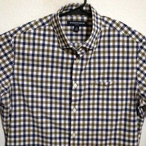 Mizzen Main Shirt Mens Medium Long Sleeve Button Trim Fit White Blue Striped